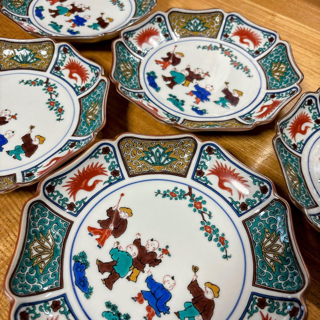 九谷焼　青郊窯　遊童図　唐子　中皿揃　6号皿揃　中皿　銘々皿　19cm