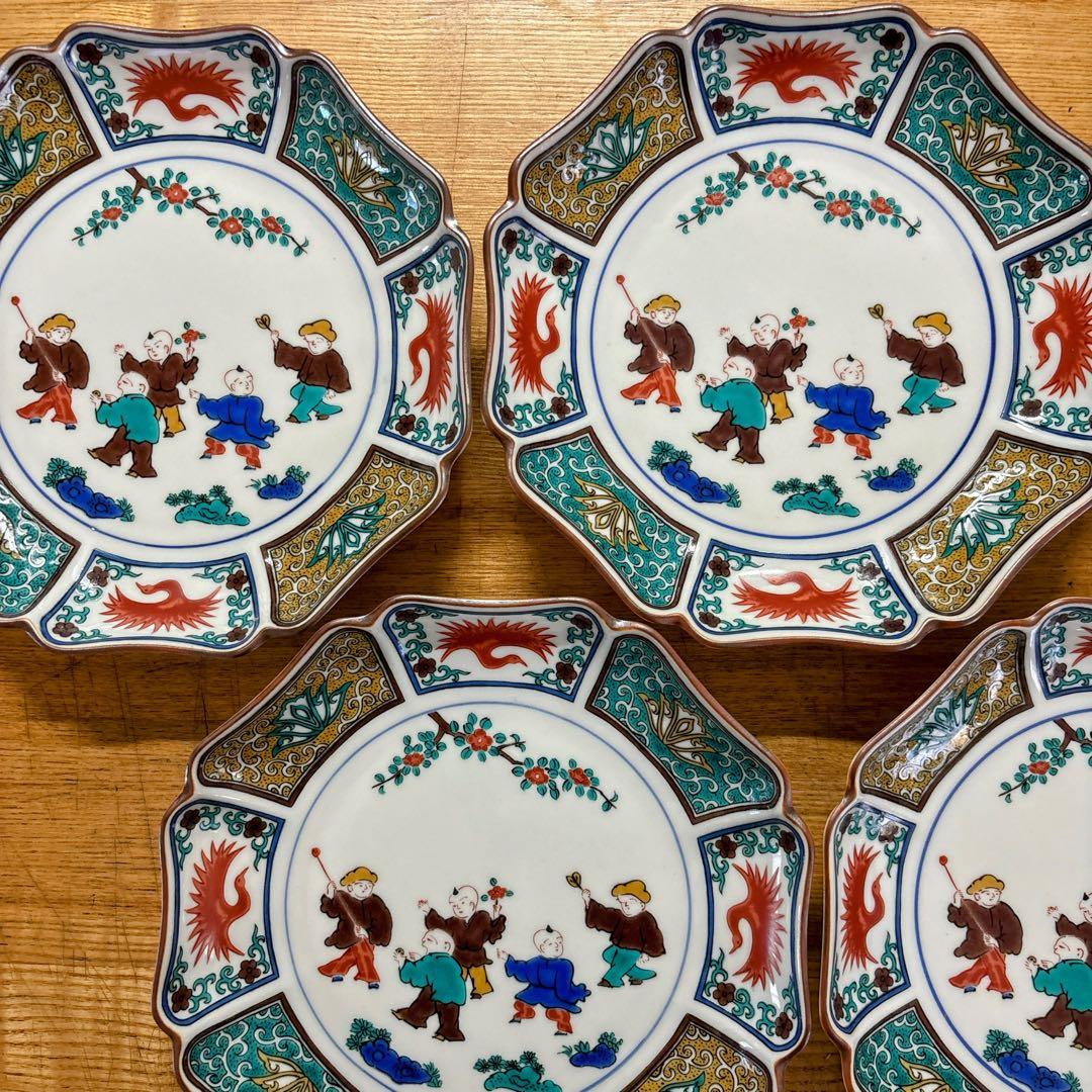 九谷焼　青郊窯　遊童図　唐子　中皿揃　6号皿揃　中皿　銘々皿　19cm