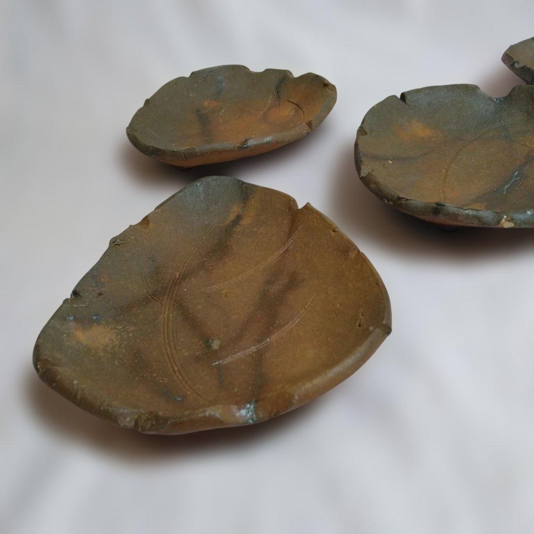 備前焼 山下譲治作　備前葉皿