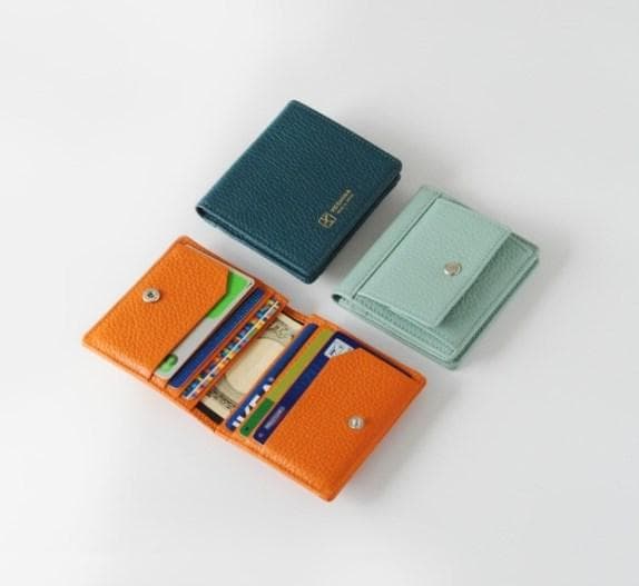 YOSHINA よしな 牛革 コンパクト 二つ折り財布 オレンジ レザー