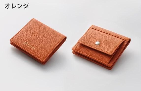 YOSHINA よしな 牛革 コンパクト 二つ折り財布 オレンジ レザー