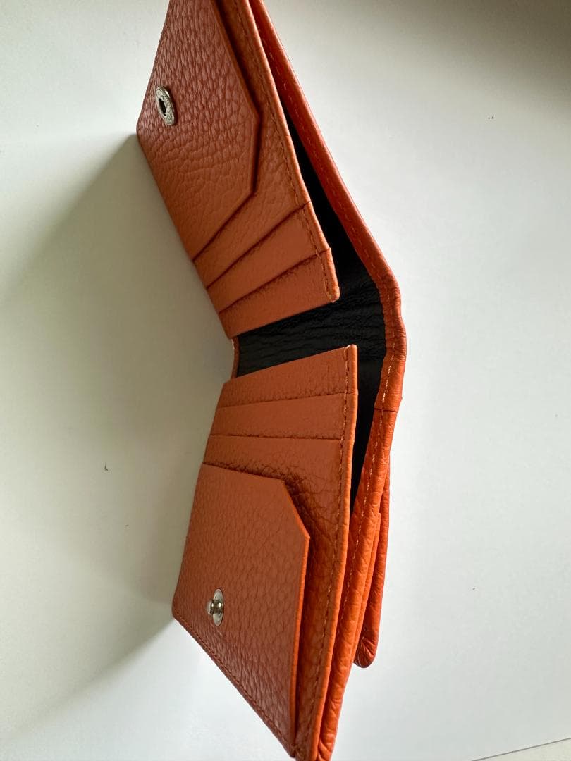 YOSHINA よしな 牛革 コンパクト 二つ折り財布 オレンジ レザー