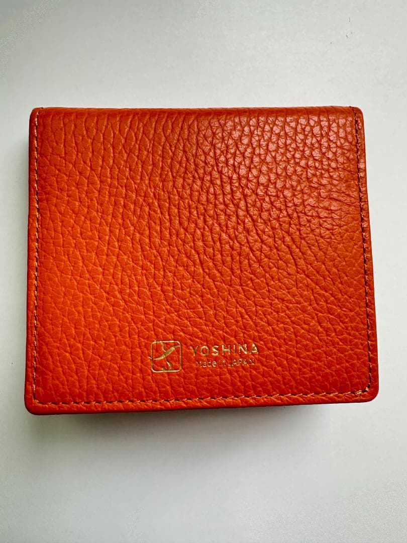 YOSHINA よしな 牛革 コンパクト 二つ折り財布 オレンジ レザー
