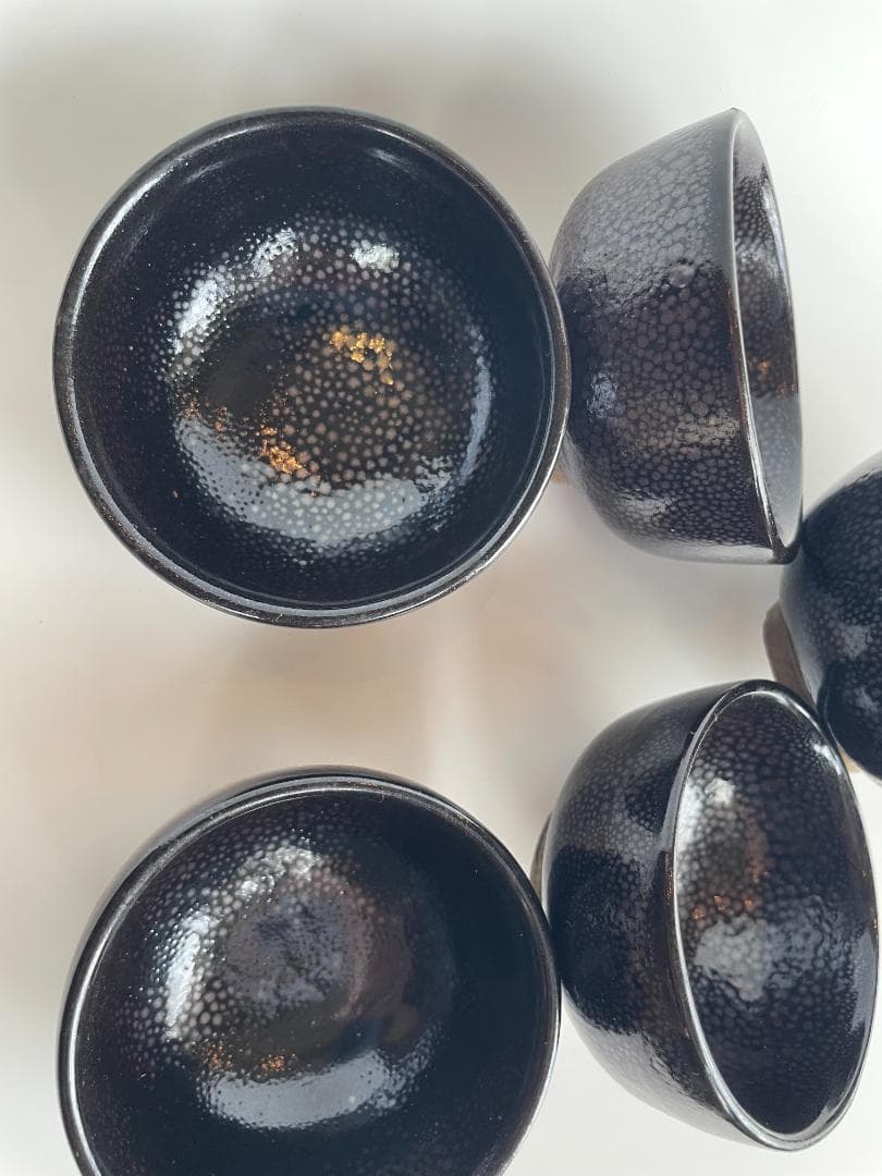 中国博山 油滴天目 雨滴 山東 酒盃 杯 ぐい呑 湯のみ 湯呑 茶道具 ５客揃