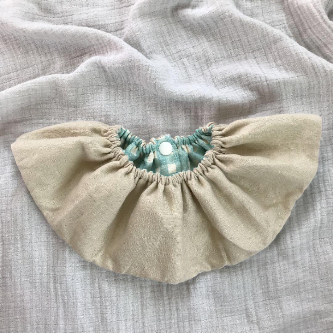 ★ターコイズギンガムチェック×セサミ★ ハンドメイド　リバーシブル　スタイ