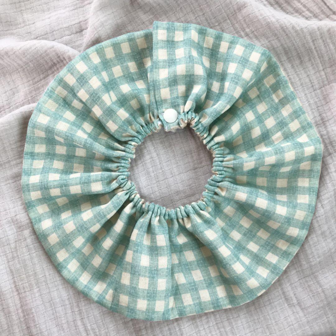 ★ターコイズギンガムチェック×セサミ★ ハンドメイド　リバーシブル　スタイ