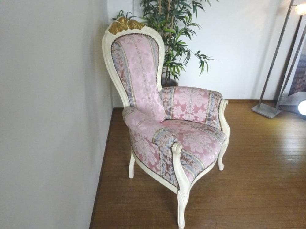イタリア家具　ロココ調　1Pチェア　パーソナルチェア　白家具　姫家具　美品