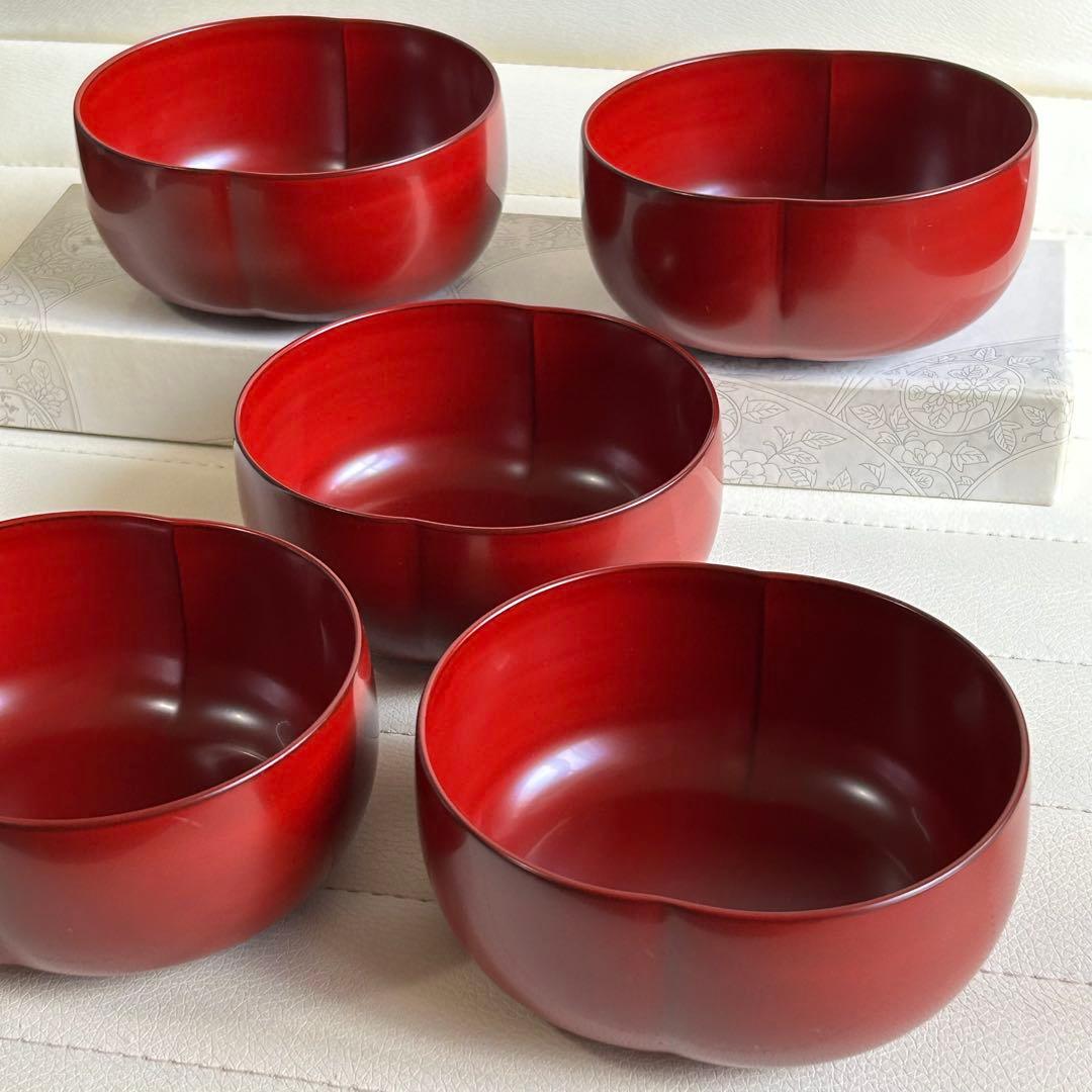 山田平安堂　漆器　小鉢揃　5枚セット　楕円鉢　ボウル　つゆ鉢　デザートカップ