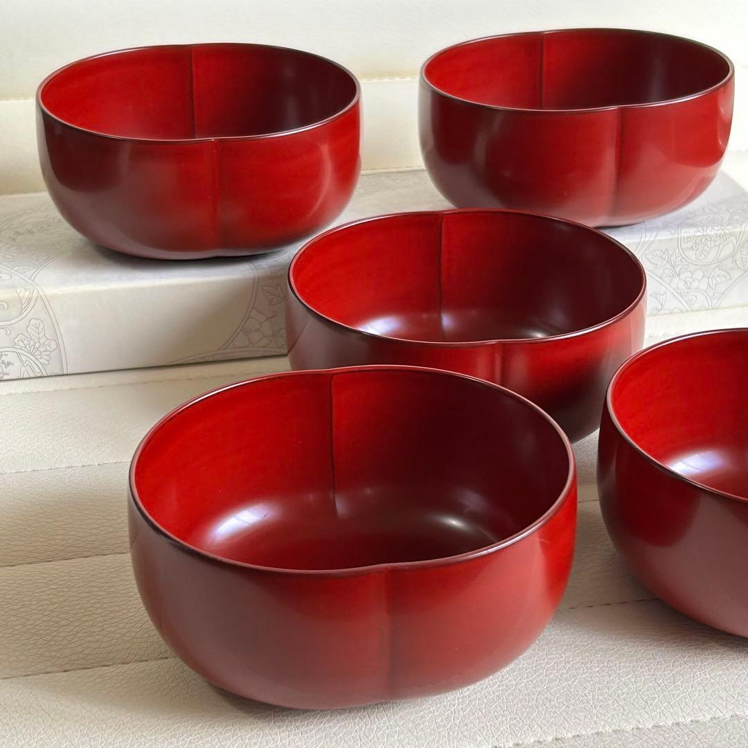 山田平安堂　漆器　小鉢揃　5枚セット　楕円鉢　ボウル　つゆ鉢　デザートカップ