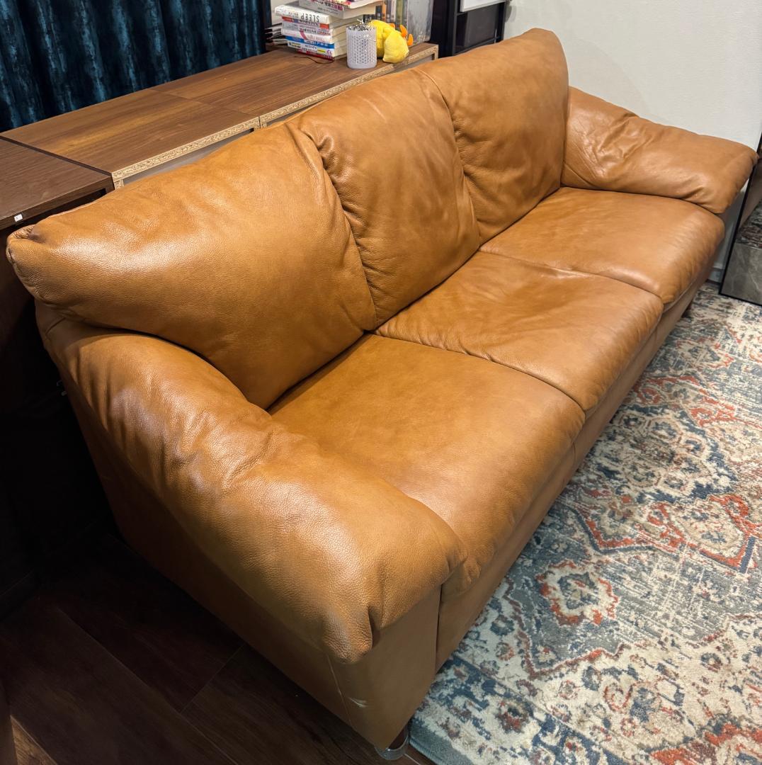 かねたや 3人掛け 本革ソファ キャメル イタリア製本革