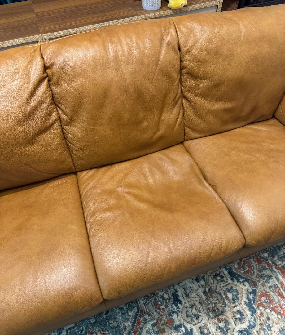 かねたや 3人掛け 本革ソファ キャメル イタリア製本革