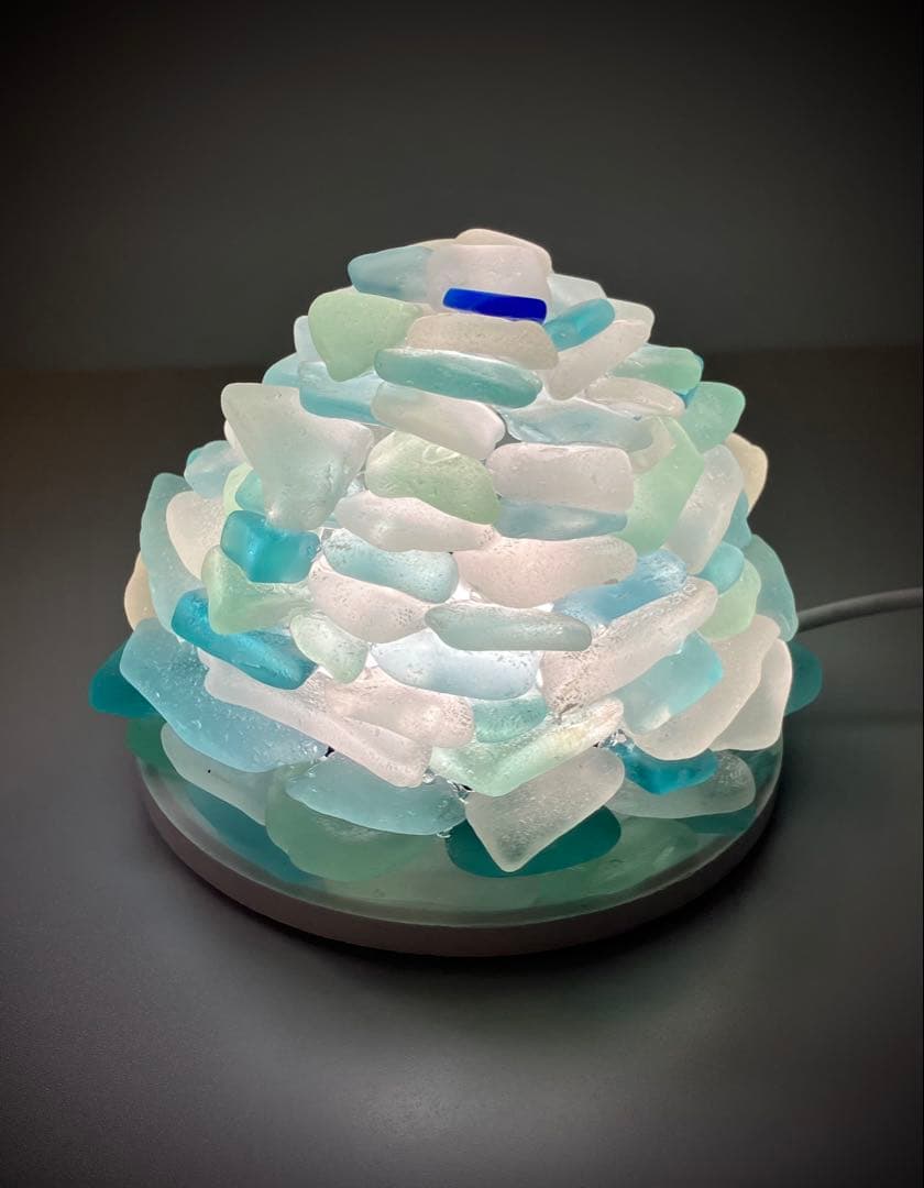 世界に一つの天然シーグラスランプガラス インテリア照明 ハンドメイド