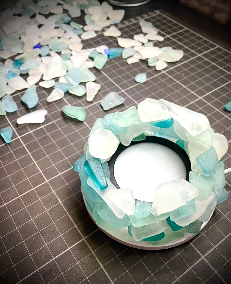 世界に一つの天然シーグラスランプガラス インテリア照明 ハンドメイド