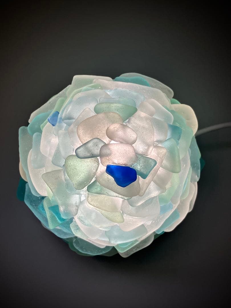世界に一つの天然シーグラスランプガラス インテリア照明 ハンドメイド
