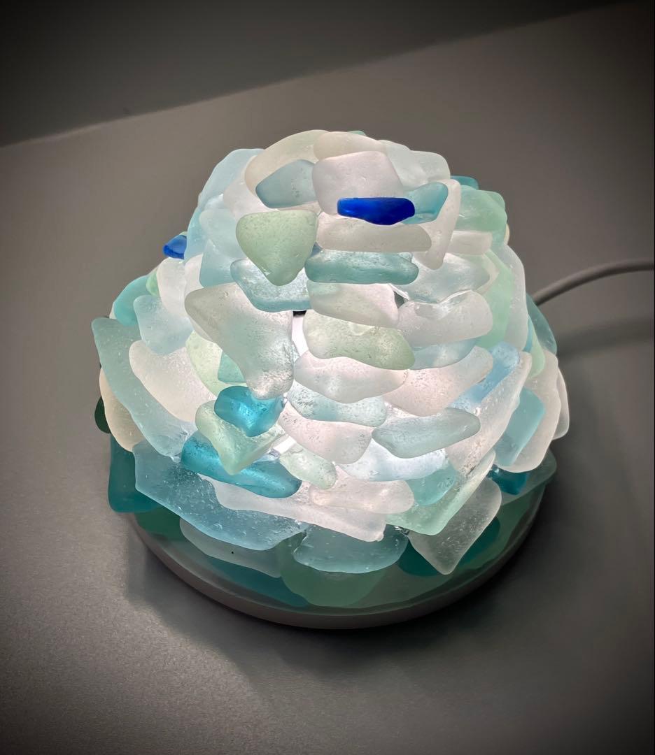 世界に一つの天然シーグラスランプガラス インテリア照明 ハンドメイド