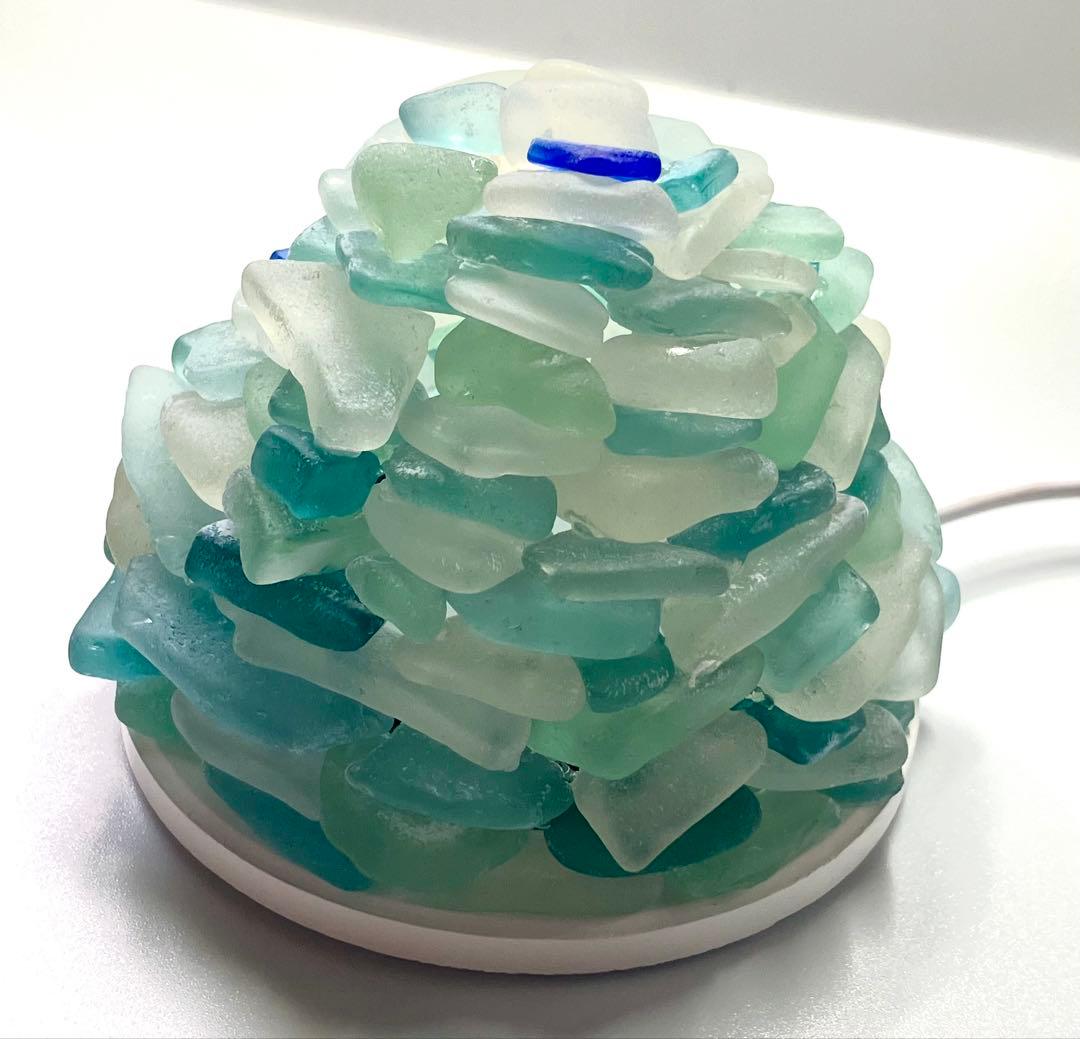 世界に一つの天然シーグラスランプガラス インテリア照明 ハンドメイド