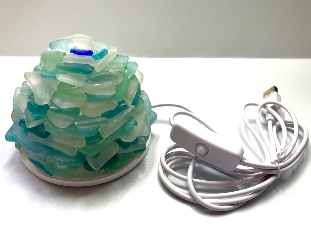 世界に一つの天然シーグラスランプガラス インテリア照明 ハンドメイド