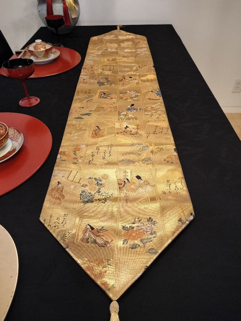 A768高級‼️全通帯‼️ひな祭り‼️袋帯テーブルランナー1m51cm