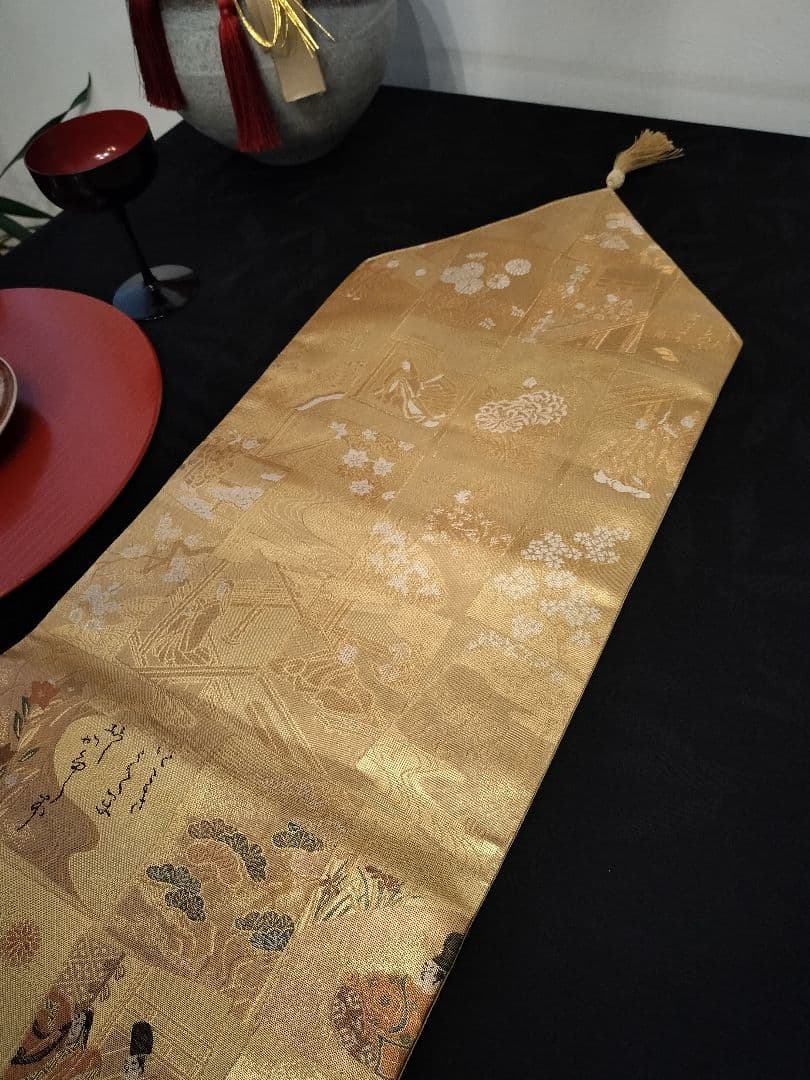 A768高級‼️全通帯‼️ひな祭り‼️袋帯テーブルランナー1m51cm