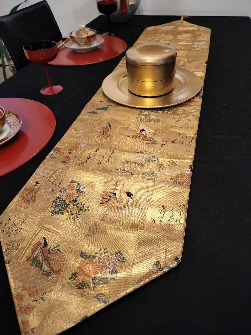 A768高級‼️全通帯‼️ひな祭り‼️袋帯テーブルランナー1m51cm