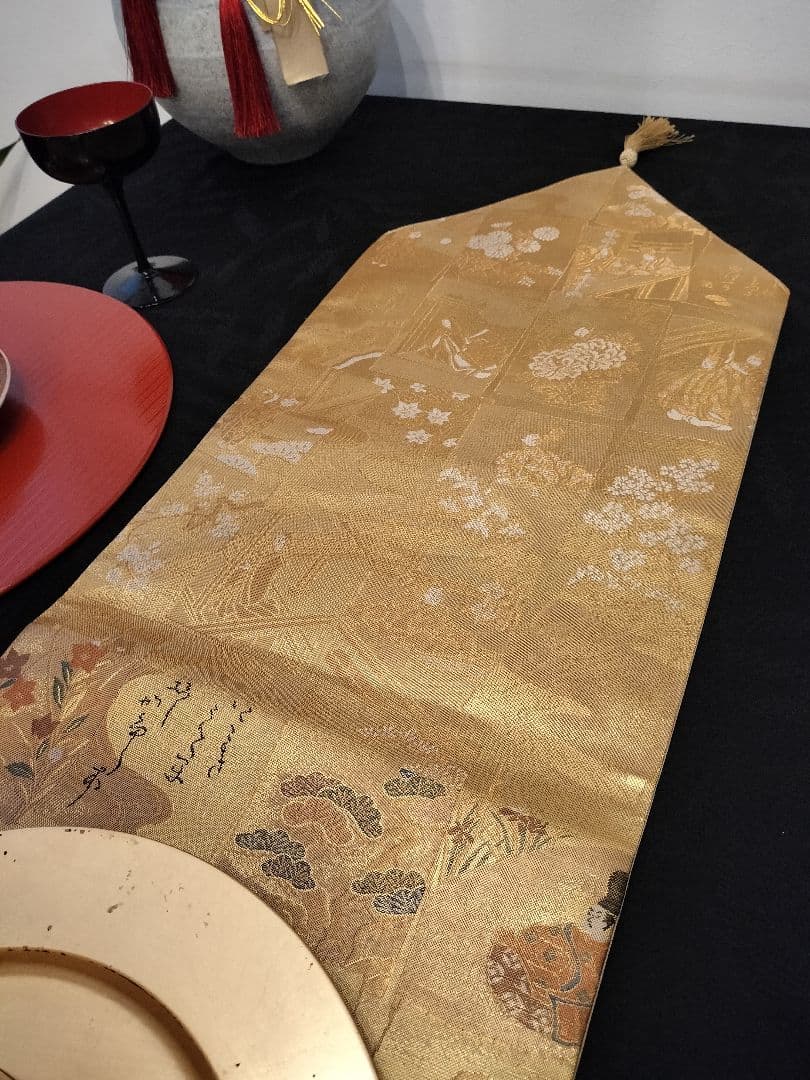 A768高級‼️全通帯‼️ひな祭り‼️袋帯テーブルランナー1m51cm