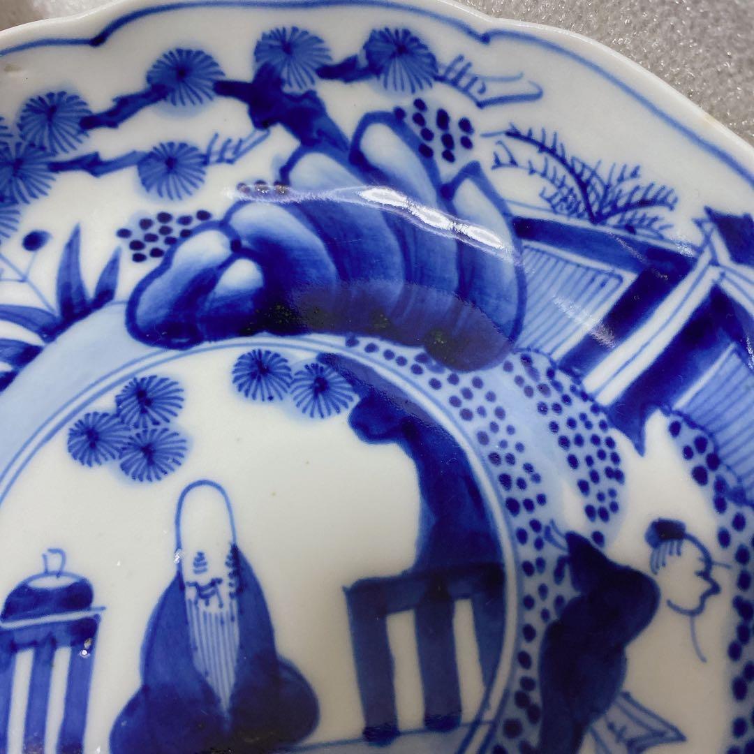 中国明中期　大明成化年製　青花　染付　賢人図　中鉢　5個　湯吞み　和食器　骨董