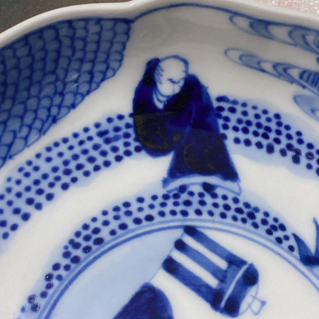 中国明中期　大明成化年製　青花　染付　賢人図　中鉢　5個　湯吞み　和食器　骨董