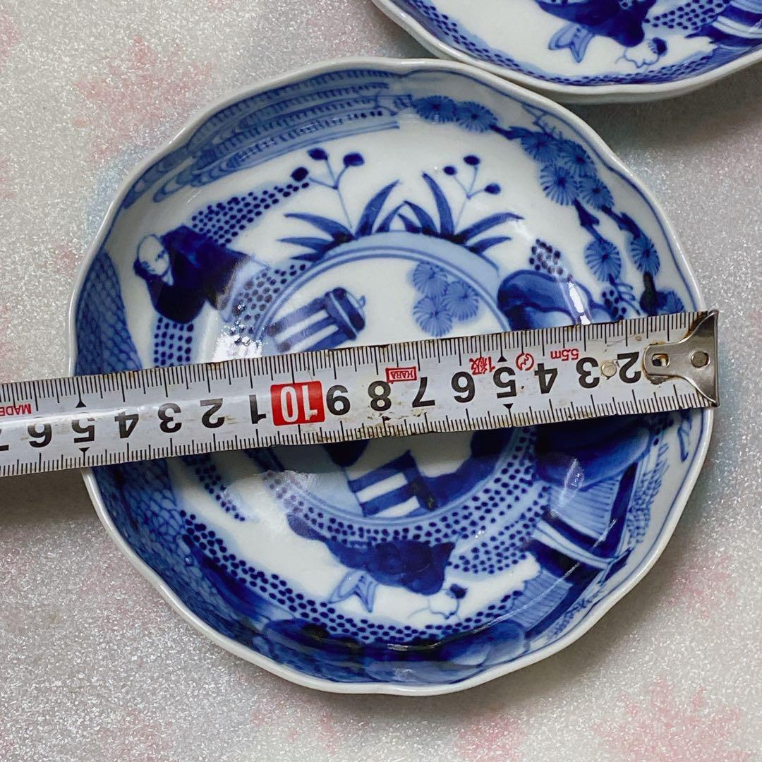 中国明中期　大明成化年製　青花　染付　賢人図　中鉢　5個　湯吞み　和食器　骨董