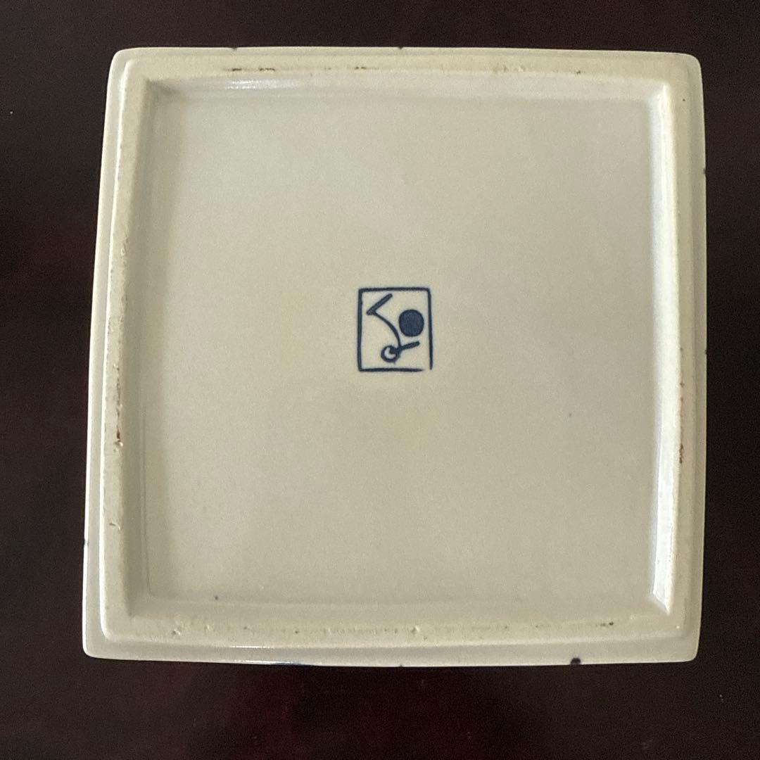 【美品】砥部焼 草文 ブレッドケース 正方形 鳥