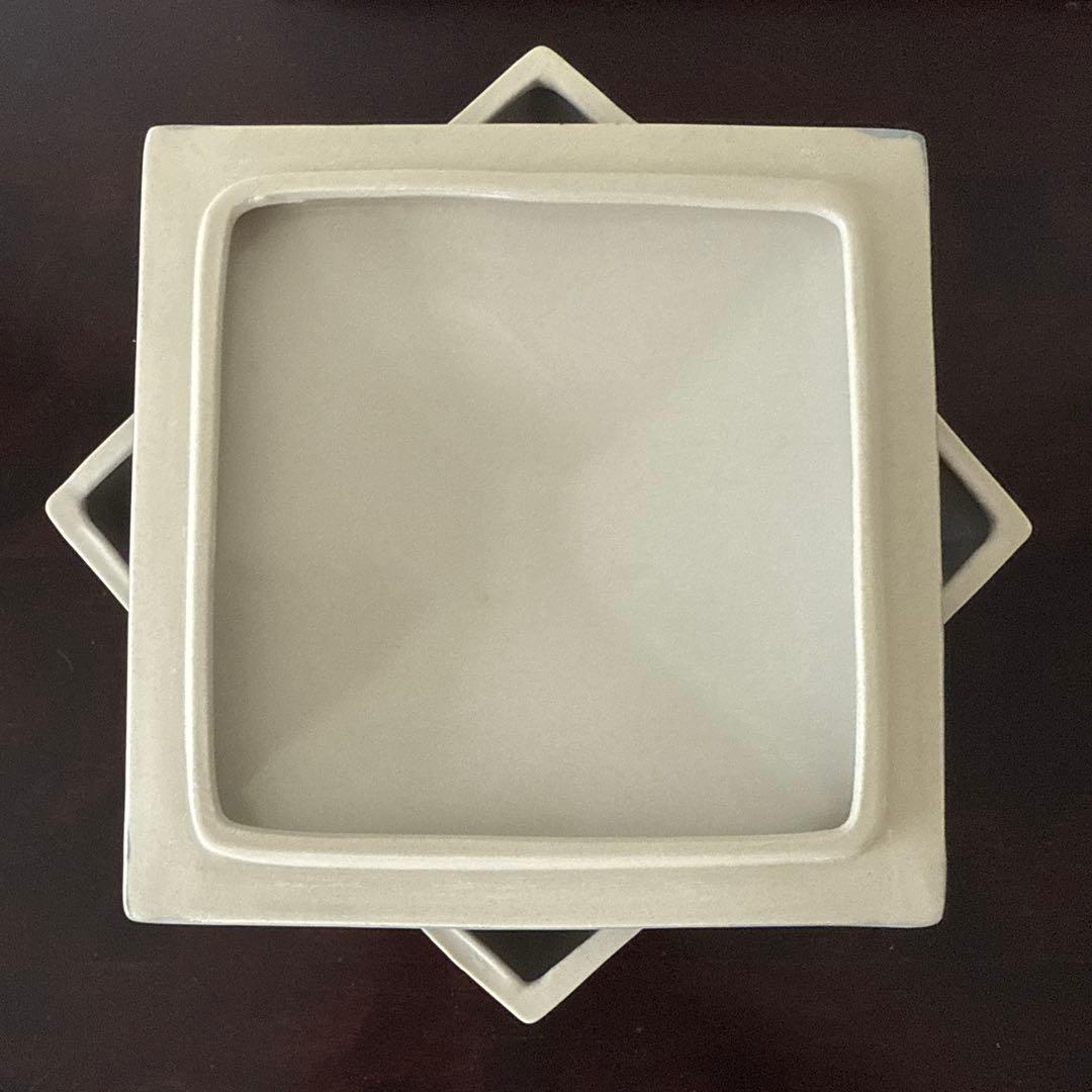 【美品】砥部焼 草文 ブレッドケース 正方形 鳥