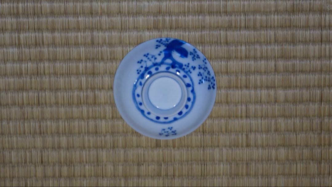 明治時代 染付 花鳥文 蓋茶碗 8客 箱付 懐石料理道具