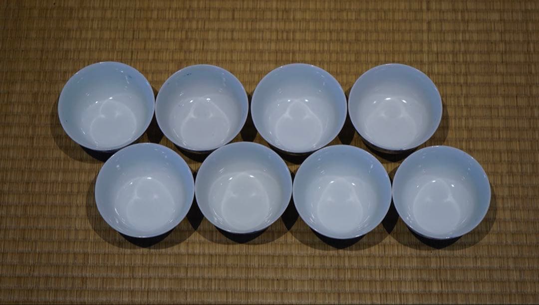 明治時代 染付 花鳥文 蓋茶碗 8客 箱付 懐石料理道具