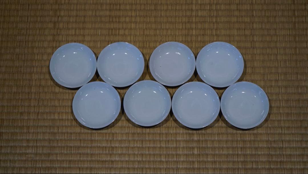 明治時代 染付 花鳥文 蓋茶碗 8客 箱付 懐石料理道具