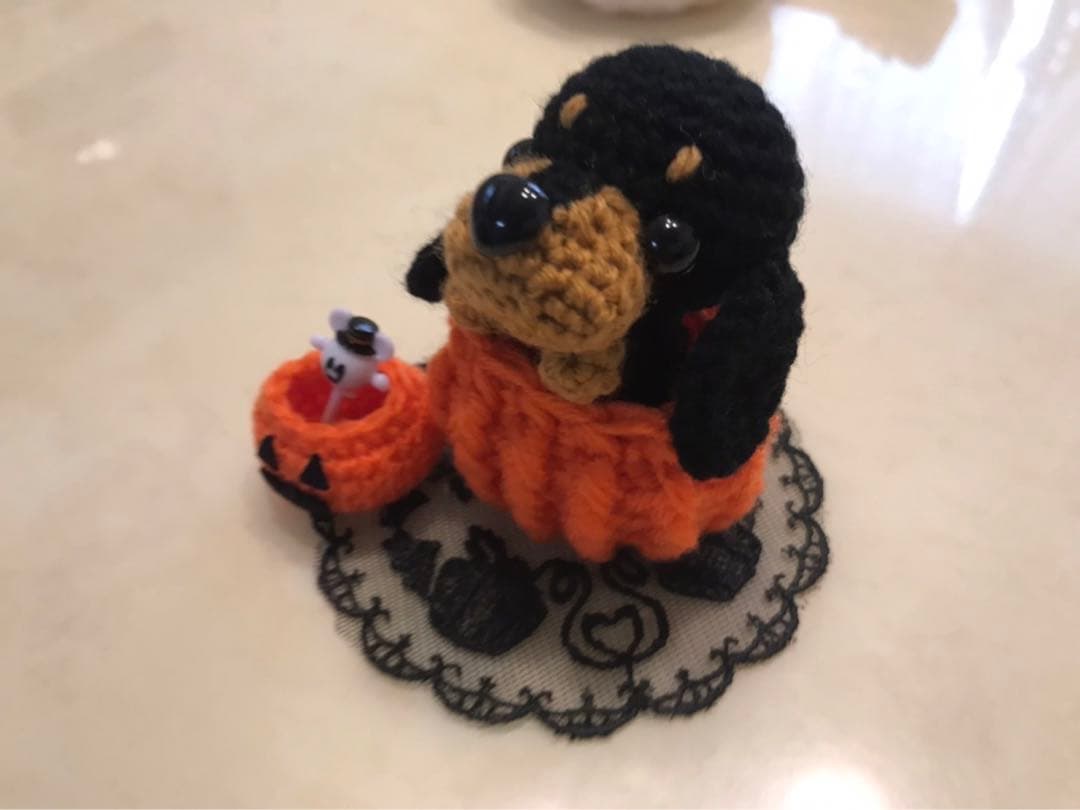 編みぐるみ♡ハロウィン♡ダックス♡かぼちゃ♡玄関に♡プレゼントに
