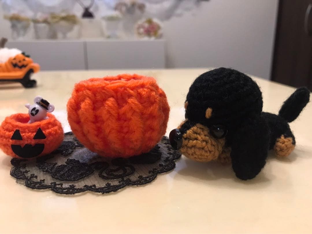 編みぐるみ♡ハロウィン♡ダックス♡かぼちゃ♡玄関に♡プレゼントに