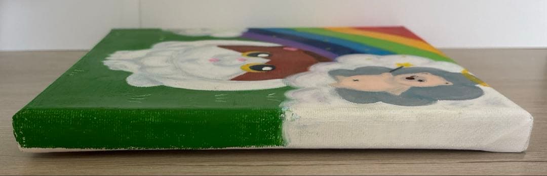 ゆるねこ原画　キャンバスボード　オイルパステル　「お空の上からプレゼント」