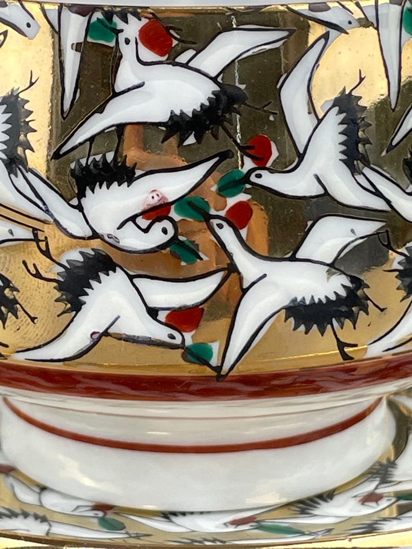 【希少】九谷焼 1000クレーン 鶴 カップ ソーサー 2プレート セット