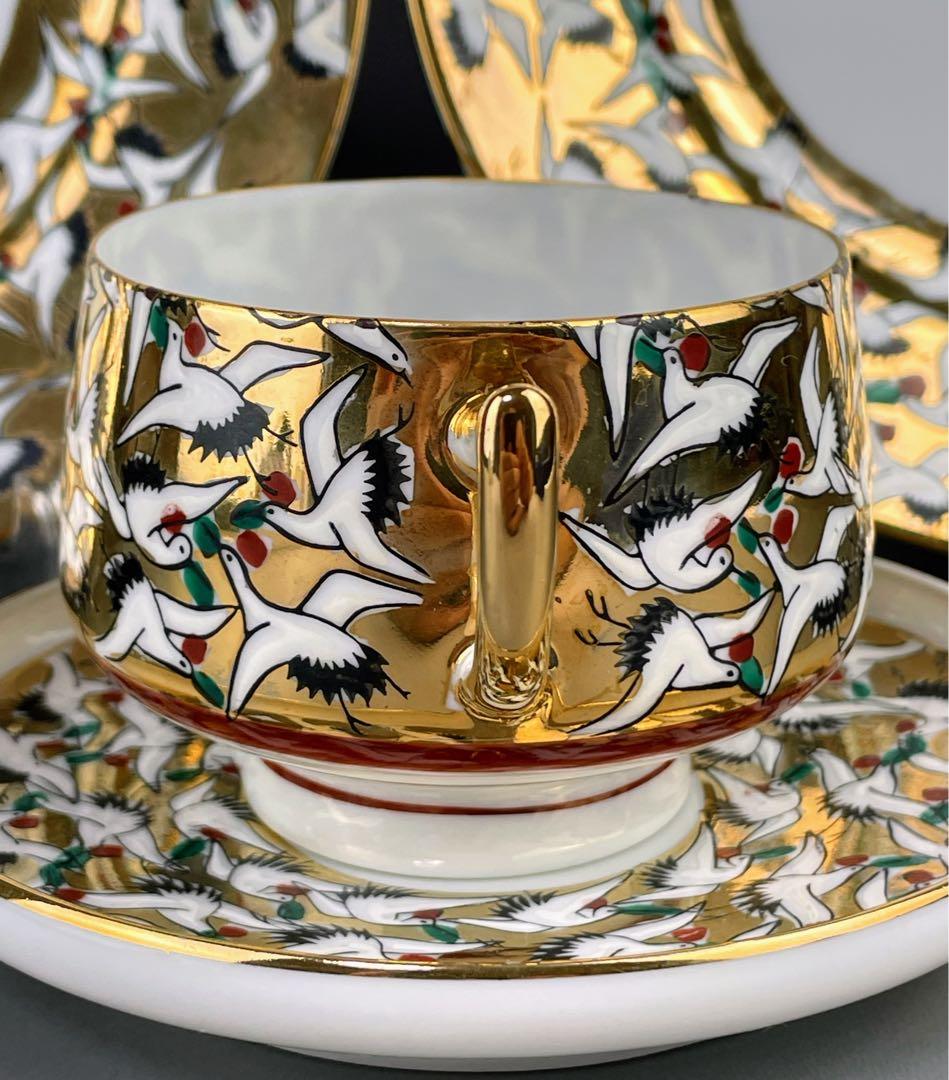 【希少】九谷焼 1000クレーン 鶴 カップ ソーサー 2プレート セット