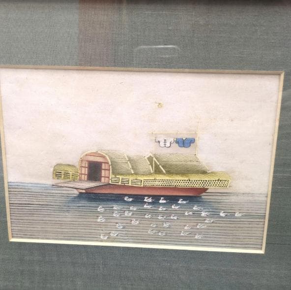 古画　当時の舟の生活　肉筆水彩画です。日本にはない表現が随所に見られます。４