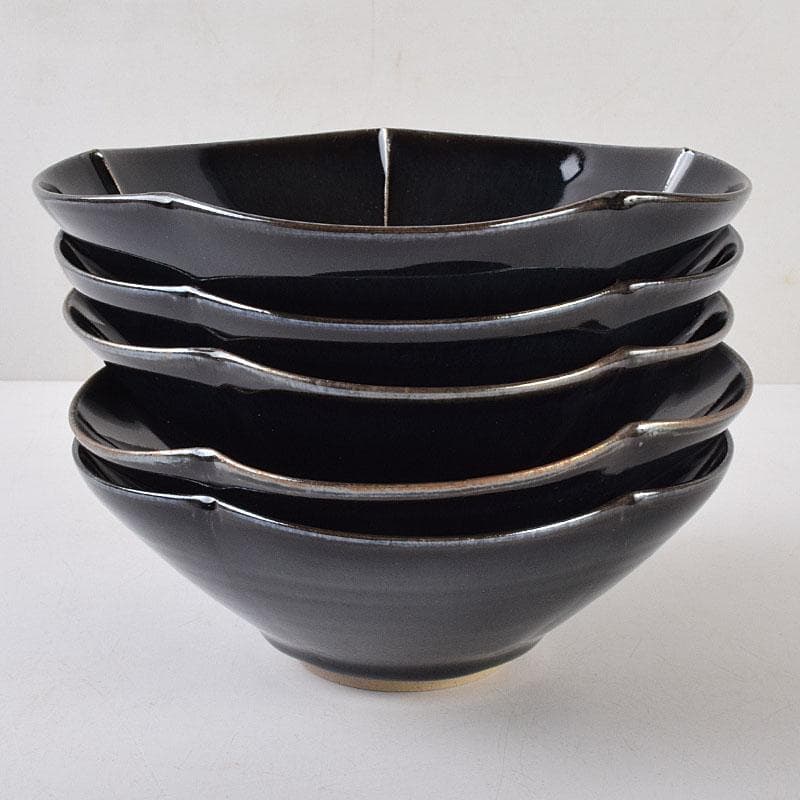 和食器　常滑焼　轍窯　久田重義作　天目組鉢　五客　共布共箱　V　R9221