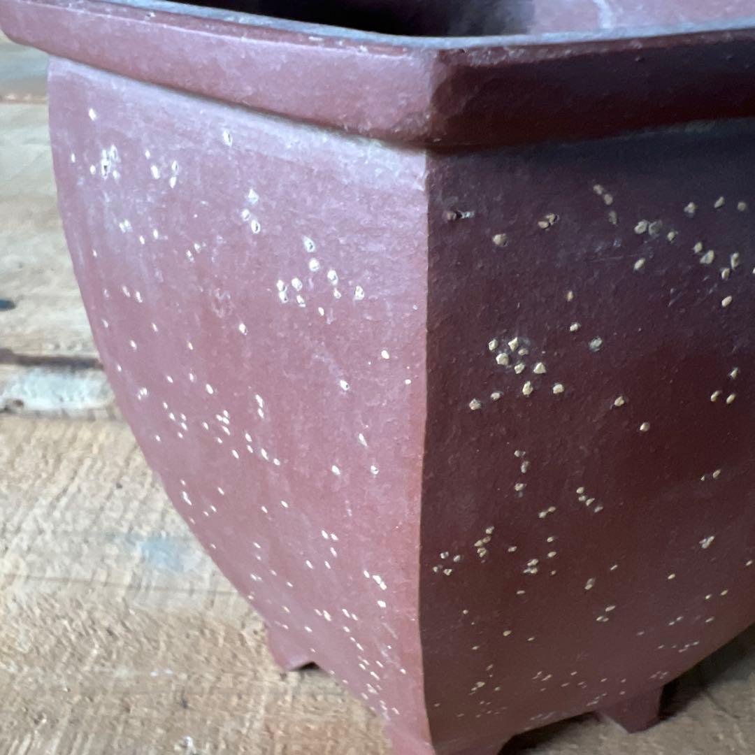 実家整理　古い朱泥の盆栽鉢　中国？