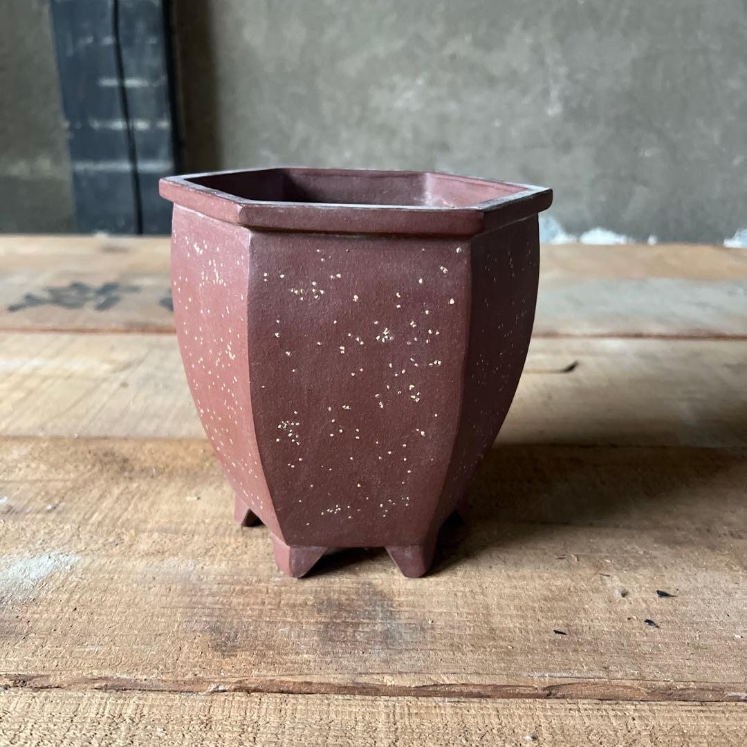 実家整理　古い朱泥の盆栽鉢　中国？