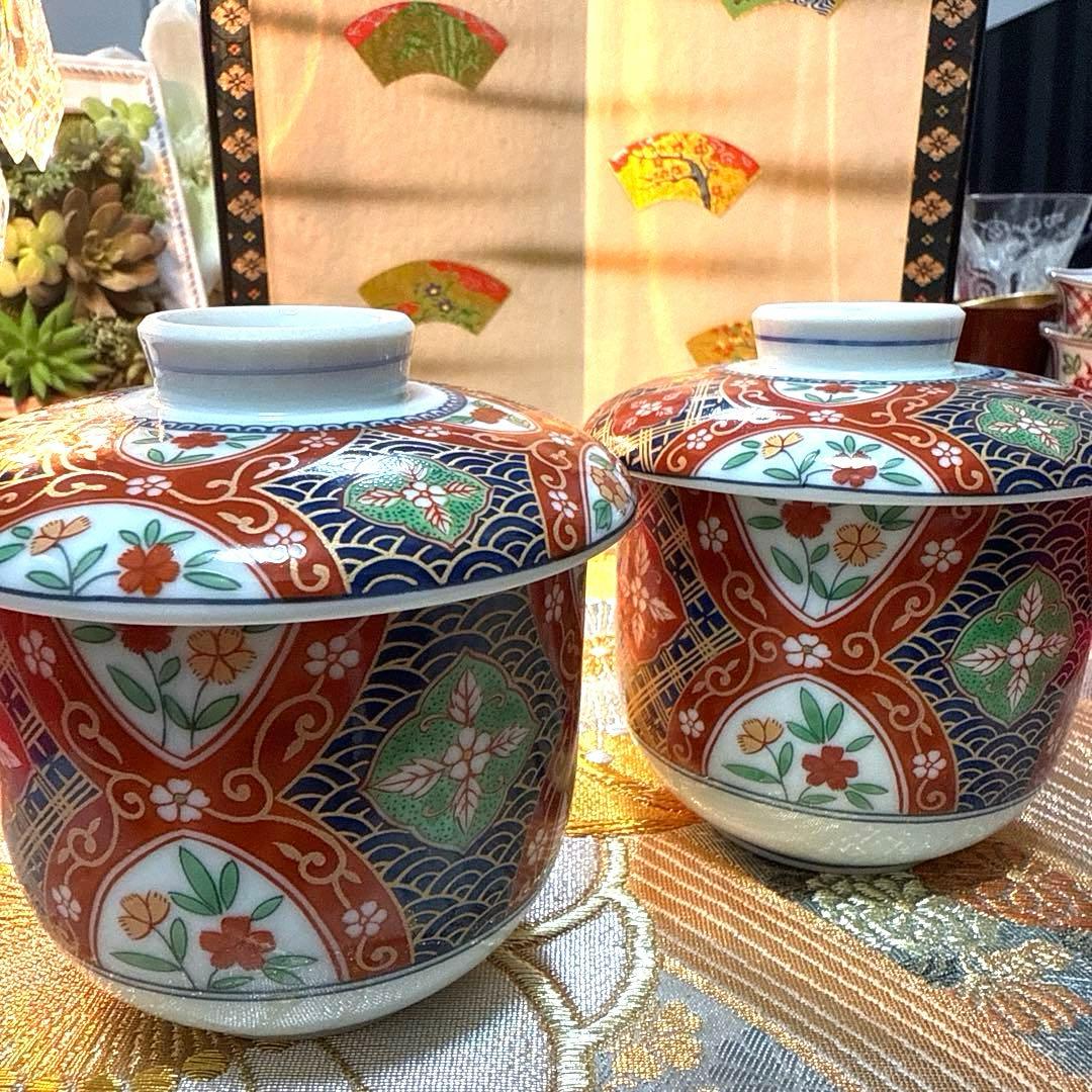 たち吉赤絵　角皿　金彩八角小鉢　古伊万里醍醐窯蓋付き　No.4-1