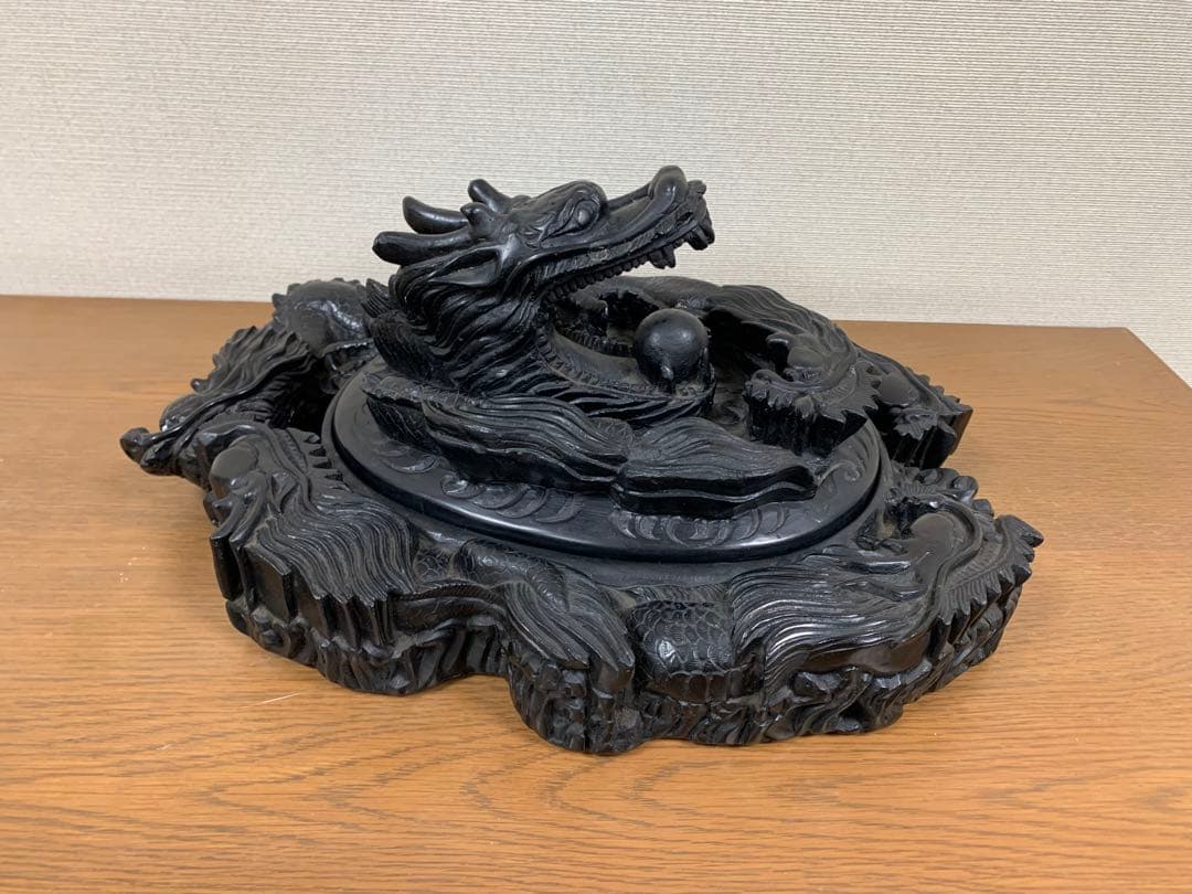 藍浦白雲石特製　硯石　龍　置物　すずり