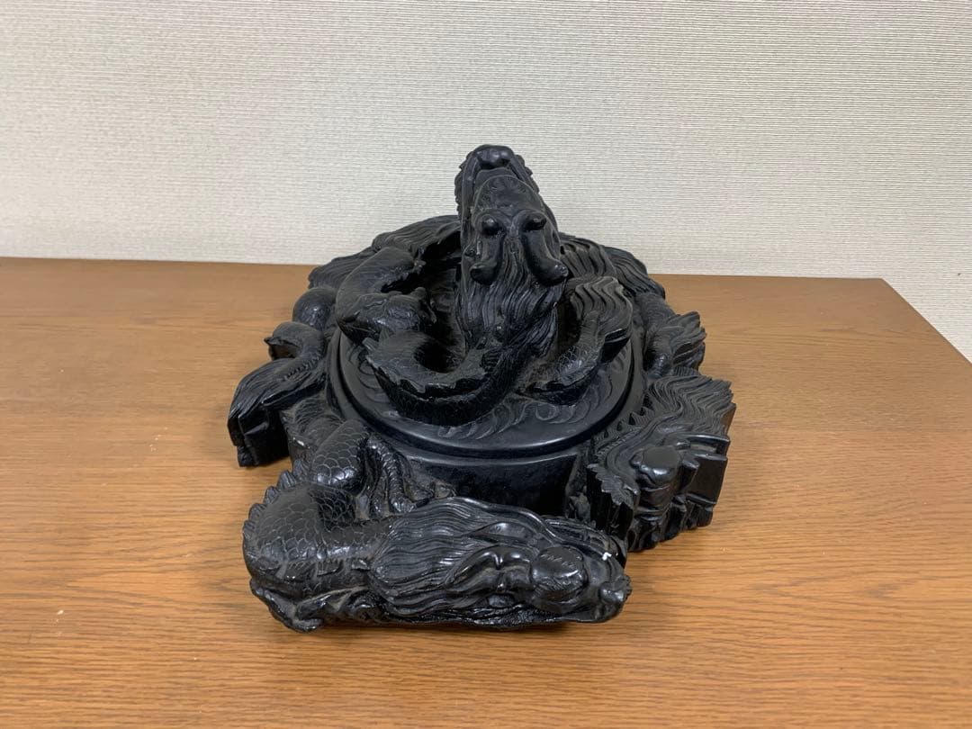 藍浦白雲石特製　硯石　龍　置物　すずり