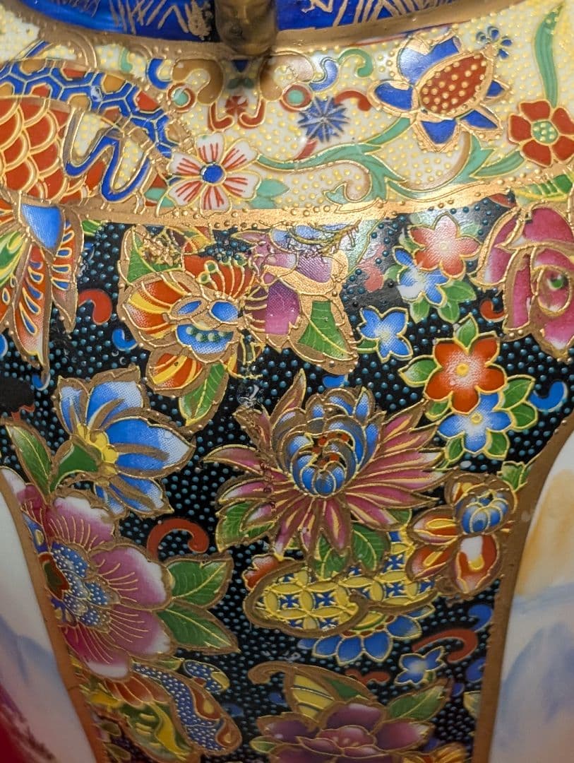 古美術　飾り壺　花瓶　花詰　山水　人物絵