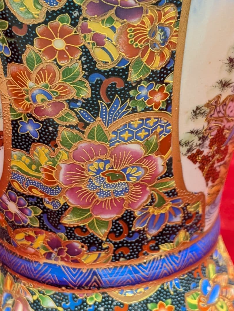 古美術　飾り壺　花瓶　花詰　山水　人物絵