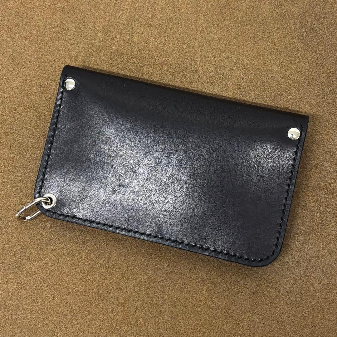 トラッカーウォレット　ミドル　黒　極薄　2層　姫路レザー