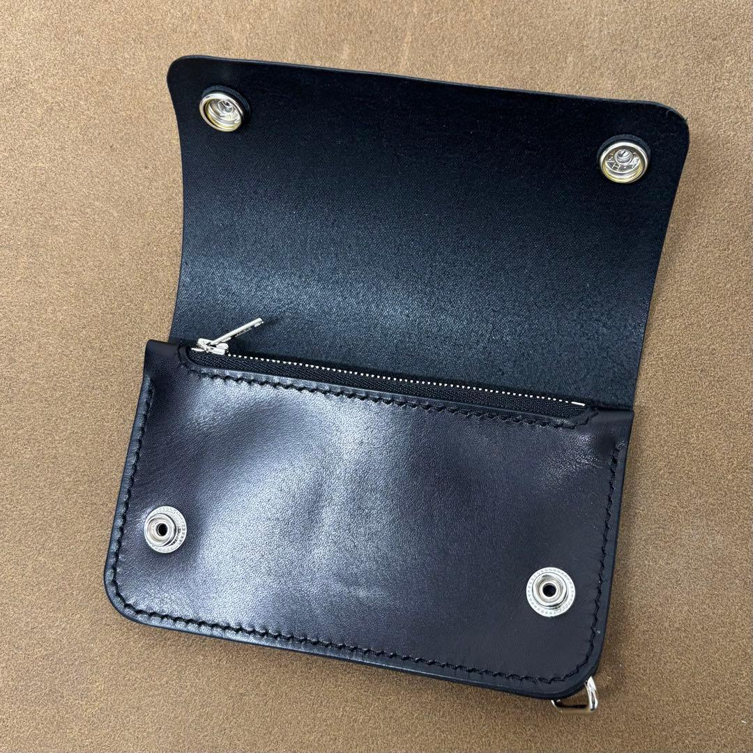 トラッカーウォレット　ミドル　黒　極薄　2層　姫路レザー