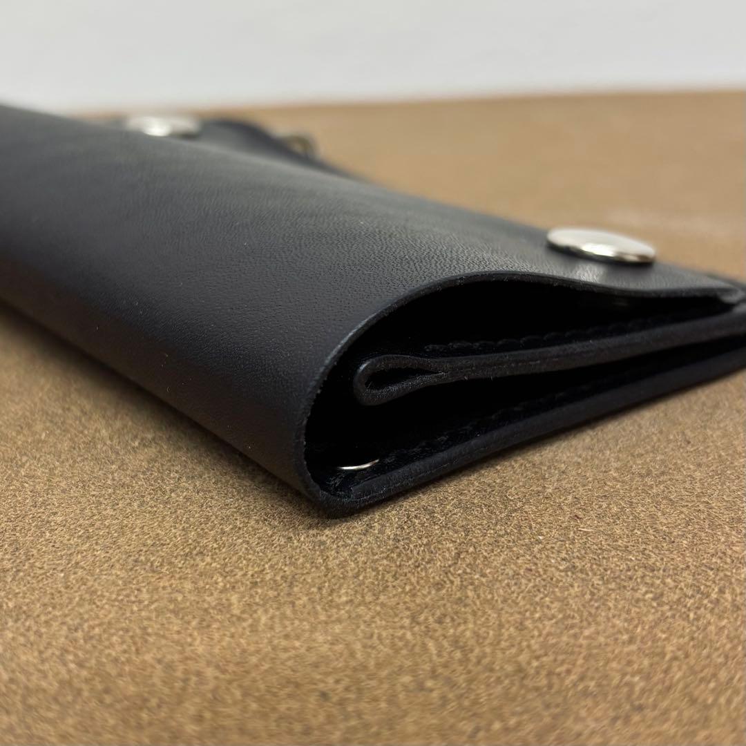 トラッカーウォレット　ミドル　黒　極薄　2層　姫路レザー
